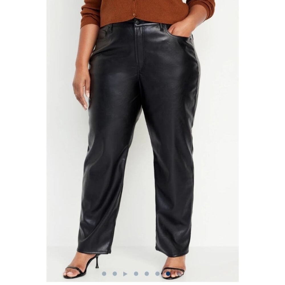 NWT Old Navy High Rise OG Loose Black Faux Leather Pants Size 16